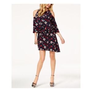 RACHEL ZOE Womens Navy Ruffled 3/4 Sleeve Jewel Neck Above The Knee Dress XS
